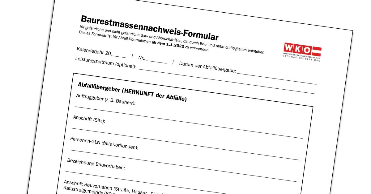Neues Baurestmassen-Nachweisformular 2022