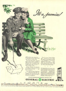 Collage von Werbungen für Haushaltsgeräte; diverse nordamerikanische Zeitschriften der Jahre 1947–1962