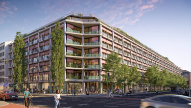 THE VERSE verbindet moderne Bürowelten mit attraktiven öffentlichen Bereichen und schafft ein neues urbanes Zentrum im Münchner Bahnhofsviertel. © rendart Architekturvisualisierungen