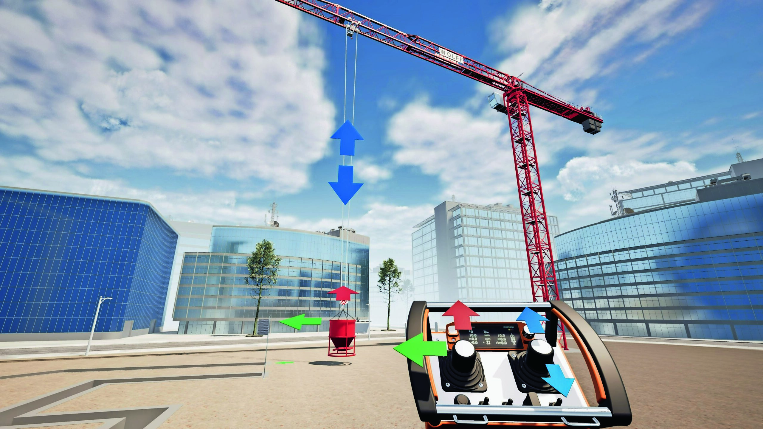 Intuitive Control von Wolffkran ermöglicht eine völlig neue Art der Funksteuerung, Bediener*innen können die Last damit direkt in die gewünschte Richtung bewegen – ohne komplexe Umrechnung der Kranachsen.