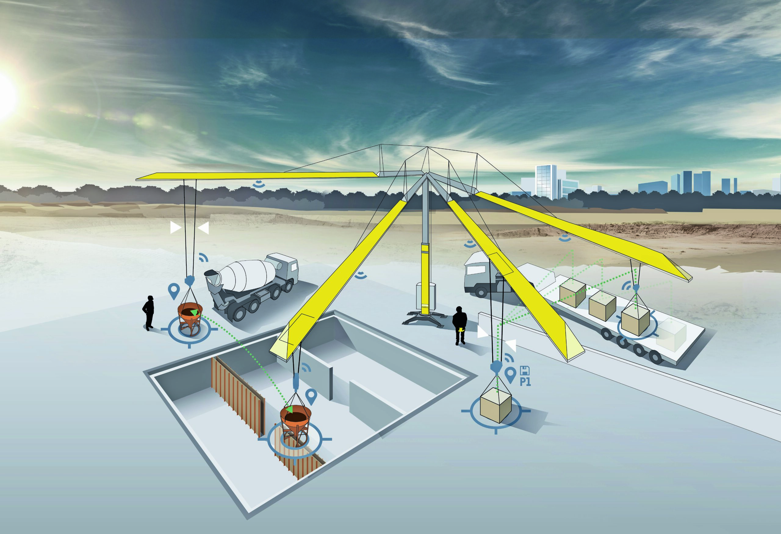 Der „Positioning Pilot“ von Liebherr fährt automatisch gespeicherte Punkte oder aufgezeichnete Routen ab. Besonders bei sich wiederholenden monotonen Hubaufgaben oder Entladevorgängen in mehreren Hüben kann der Assistent sein Potenzial voll ausschöpfen.