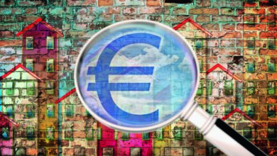 Public housing concept image painted on a old brick wall - Concept image seen through a magnifying glass with euro symbol - I'm the copyright owner of the graffiti images used in this picture.